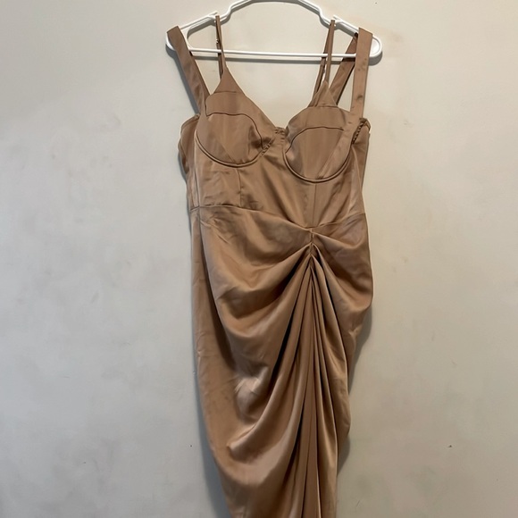 Pretty Little things-Mocha SatinUnderwired Gathred Skirt Midi - Picture 2 of 7